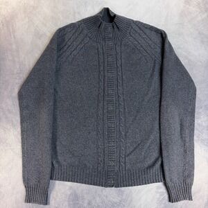 Columbia Cardigan Sweater Womens Medium Gray Cable Knit Button Mock Neck Raglan